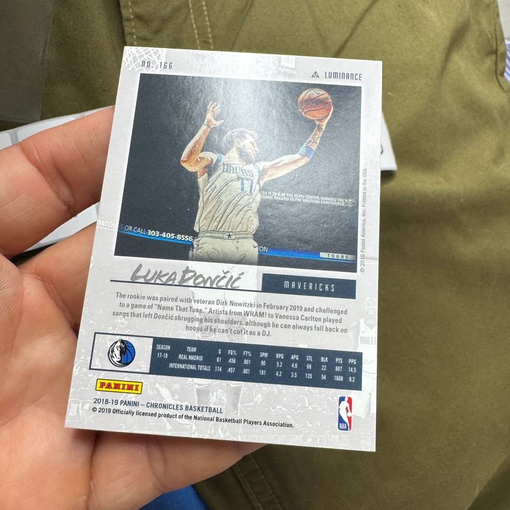 Panini Luka Doncic Trading Card Mavericks OS 2018-19 Chronicles Luminance RC - Picture 2 of 3